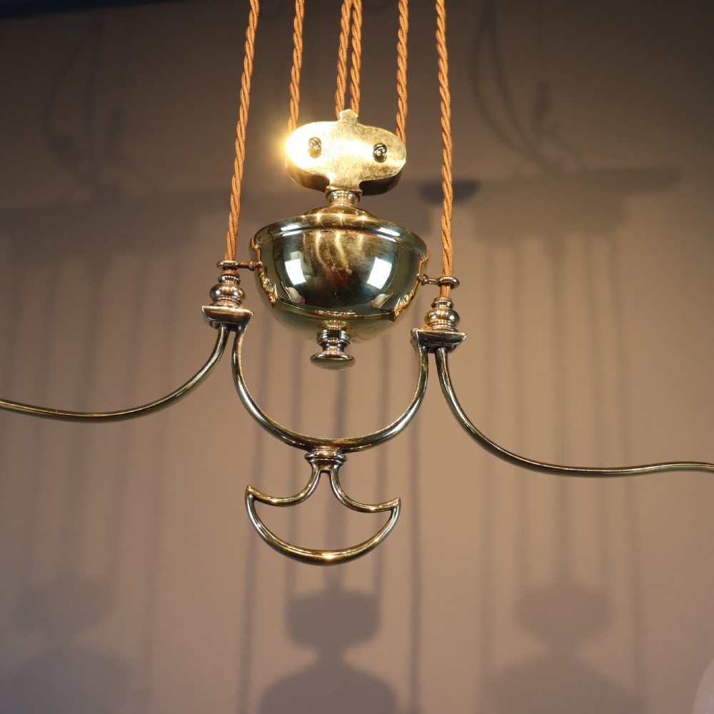 Pair of English Art Nouveau rise and fall lights. Circa 1900  View VI