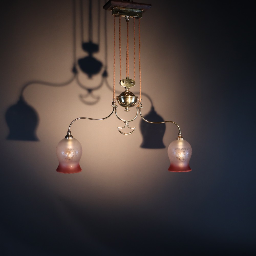 Pair of English Art Nouveau rise and fall lights. Circa 1900  View VII