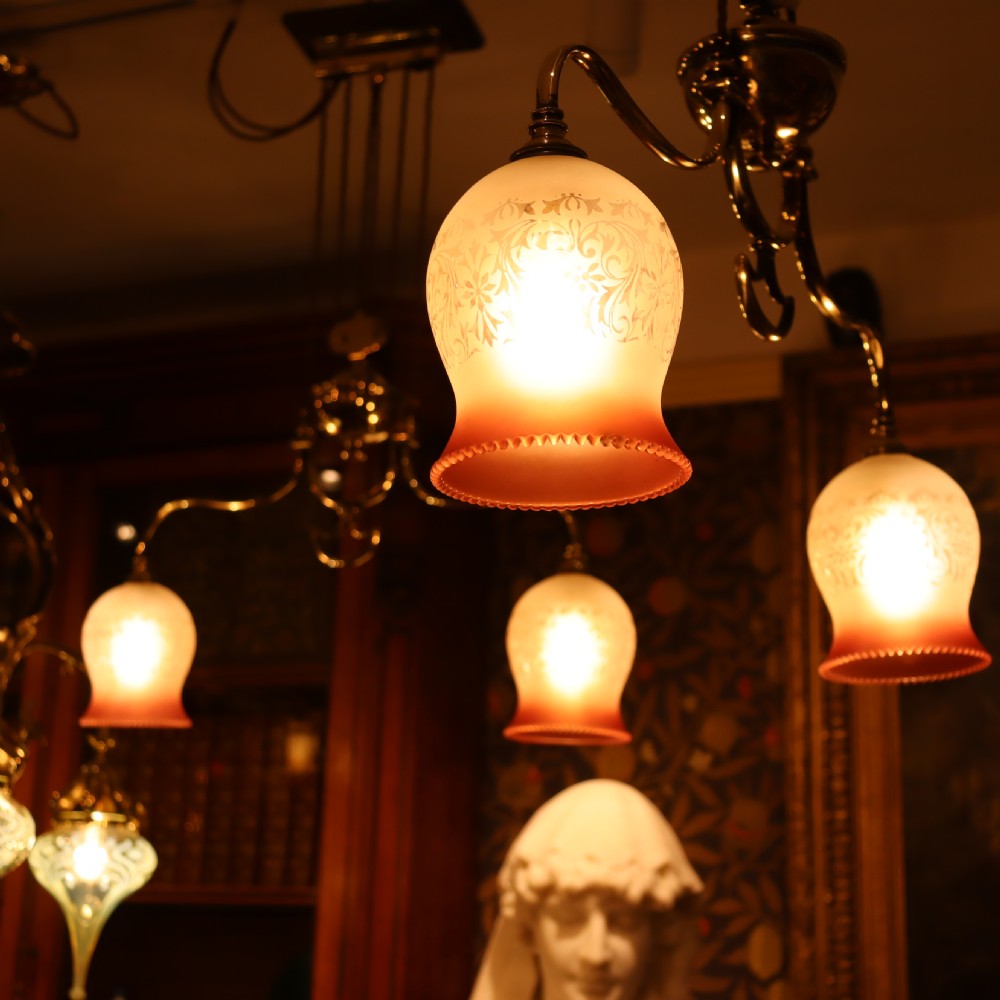 Pair of English Art Nouveau rise and fall lights. Circa 1900  View IX