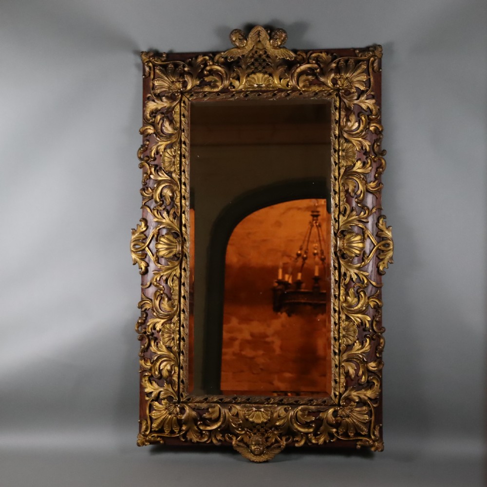 Large 19th Century Oak framed mirror with ormolu gilded decoration 