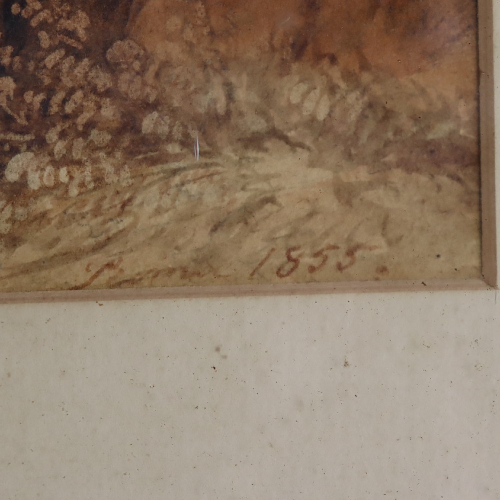 A framed 19th-century watercolour landscape by Franz Knebel depicting the brick ruins of the Aqueduct of Claudius in the Roman Campagna. View III