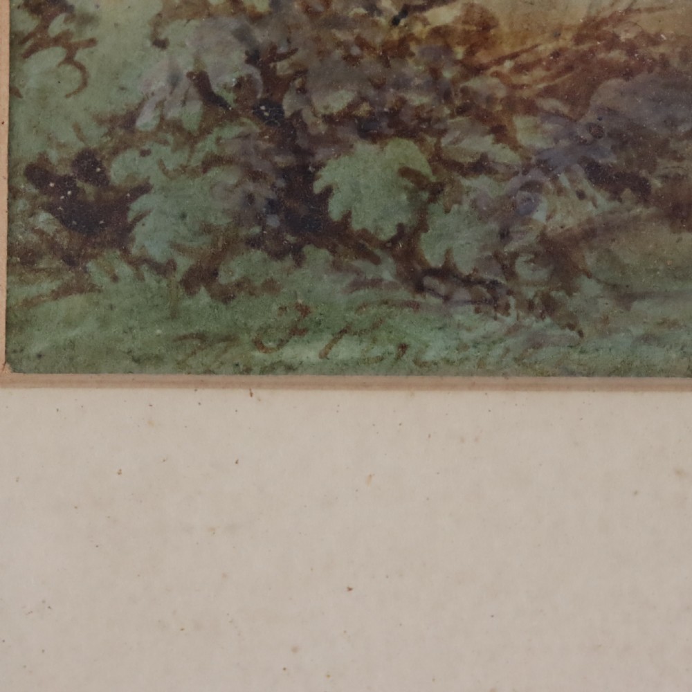 A framed 19th-century watercolour landscape by Franz Knebel depicting the brick ruins of the Aqueduct of Claudius in the Roman Campagna. View IV