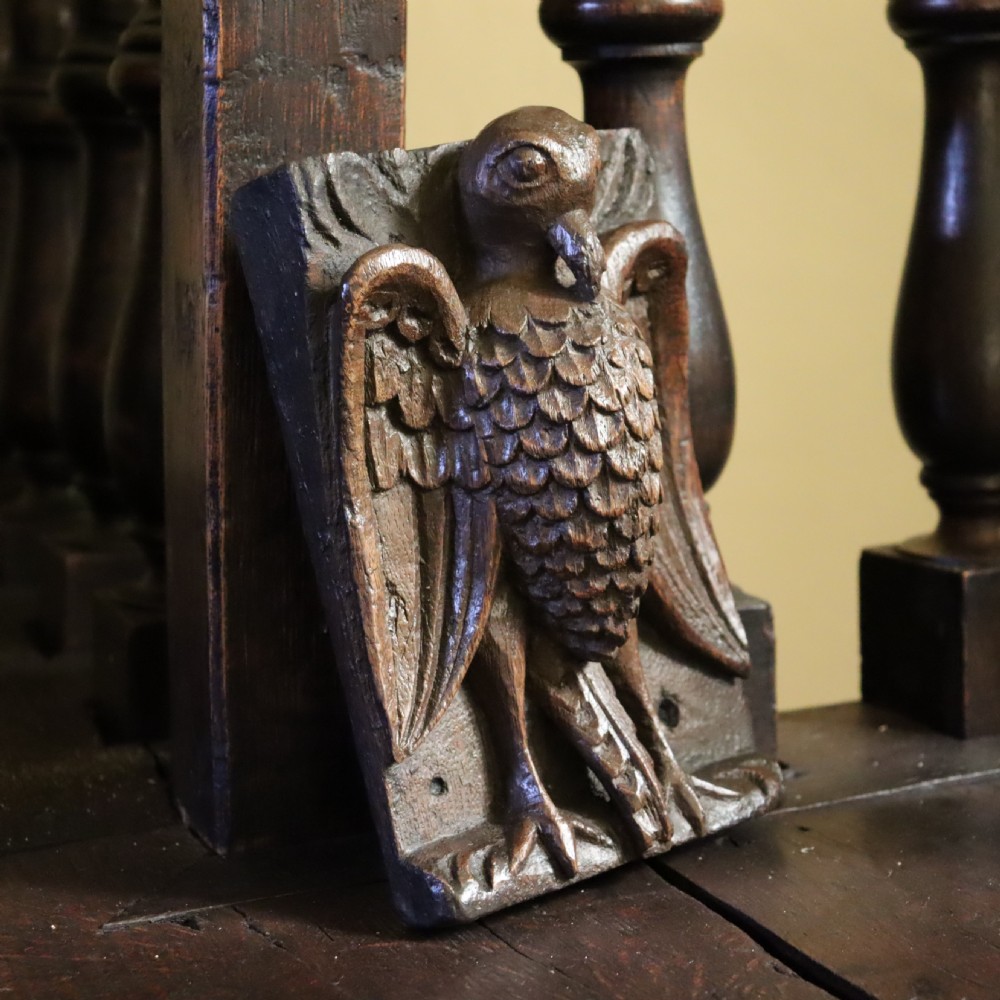 Rare English 17th Century religious oak carving of the Vulning Pelican View VII