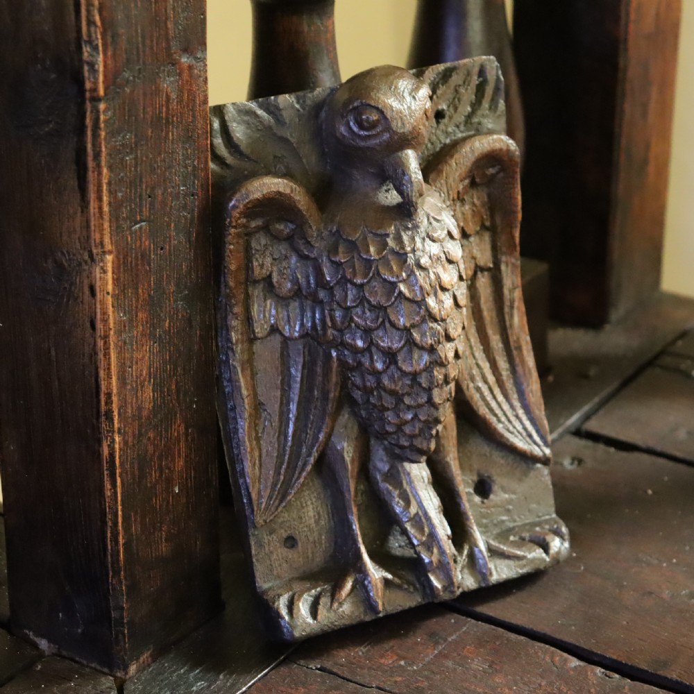 Rare English 17th Century religious oak carving of the Vulning Pelican View III