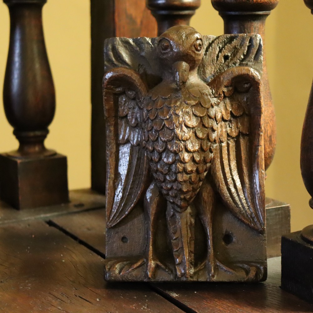 Rare English 17th Century religious oak carving of the Vulning Pelican View IV