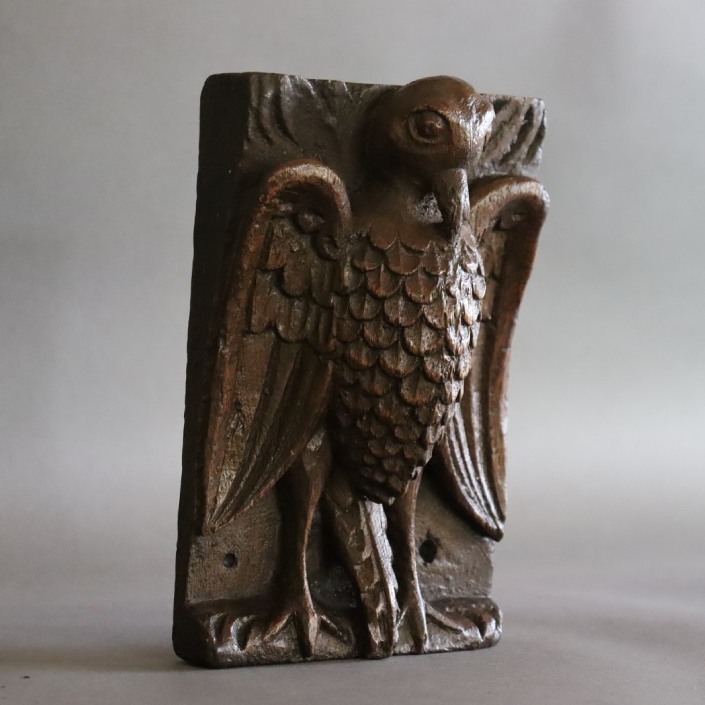 Rare English 17th Century religious oak carving of the Vulning Pelican View IX