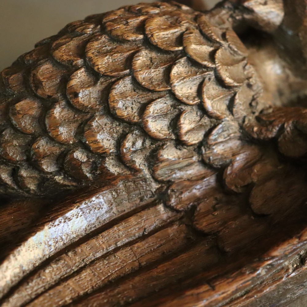 Rare English 17th Century religious oak carving of the Vulning Pelican View XII
