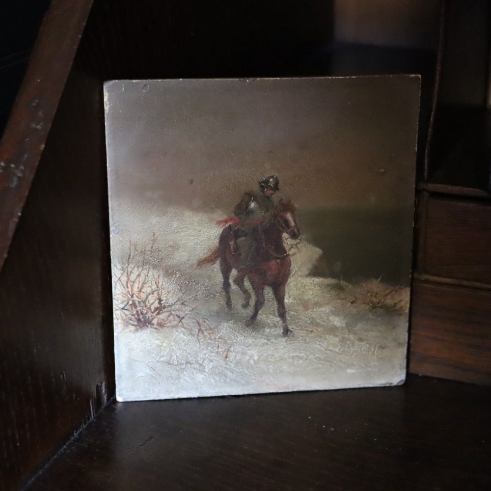 English- Small oil on wood panel painting “On the Beach” by Florence Hale. Circa 1880
