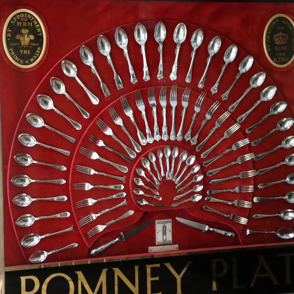 A Remarkable Bronze framed and glazed display of silver plate flat wear by Sheffield makers Roberts & Belk Ltd.  Circa 1920 View VI