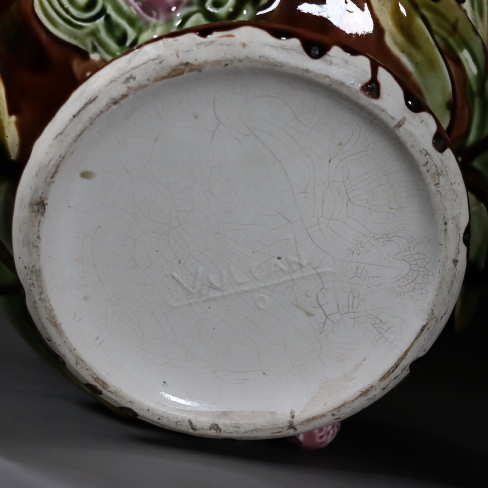 An Art Nouveau majolica jardiniere and stand. Circa1900  View V