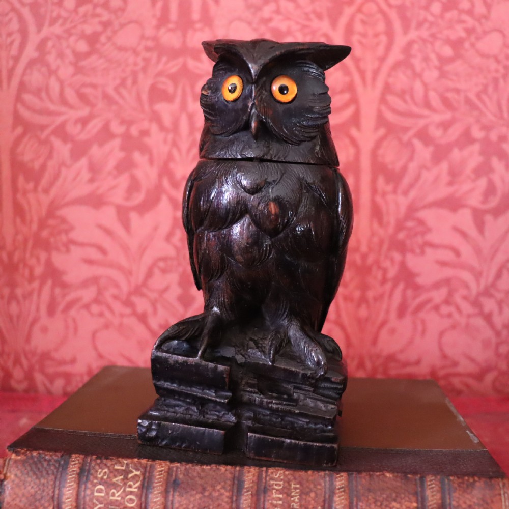 Charming Late 19th Century Black Forest owl ink well 