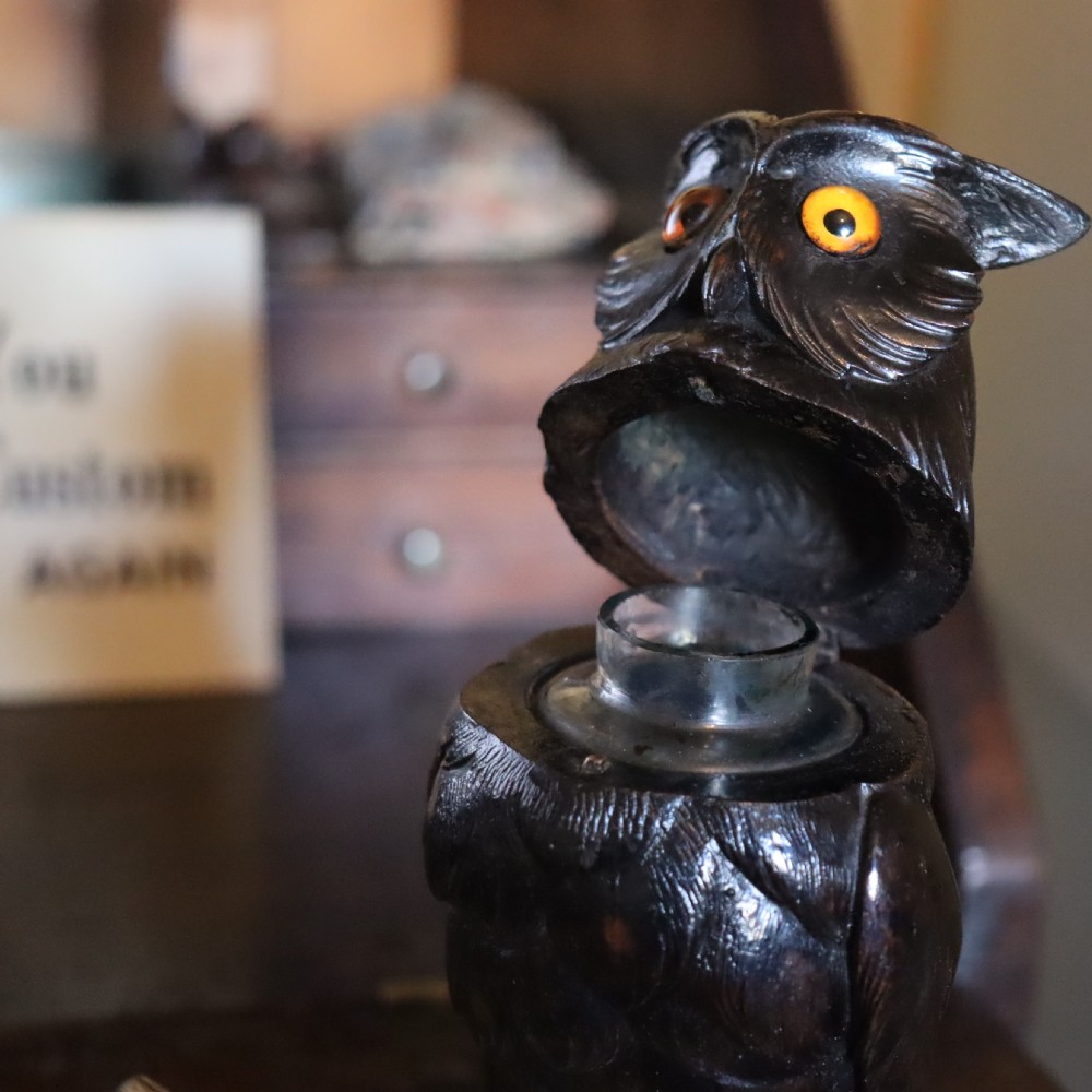 Charming Late 19th Century Black Forest owl ink well  View VII