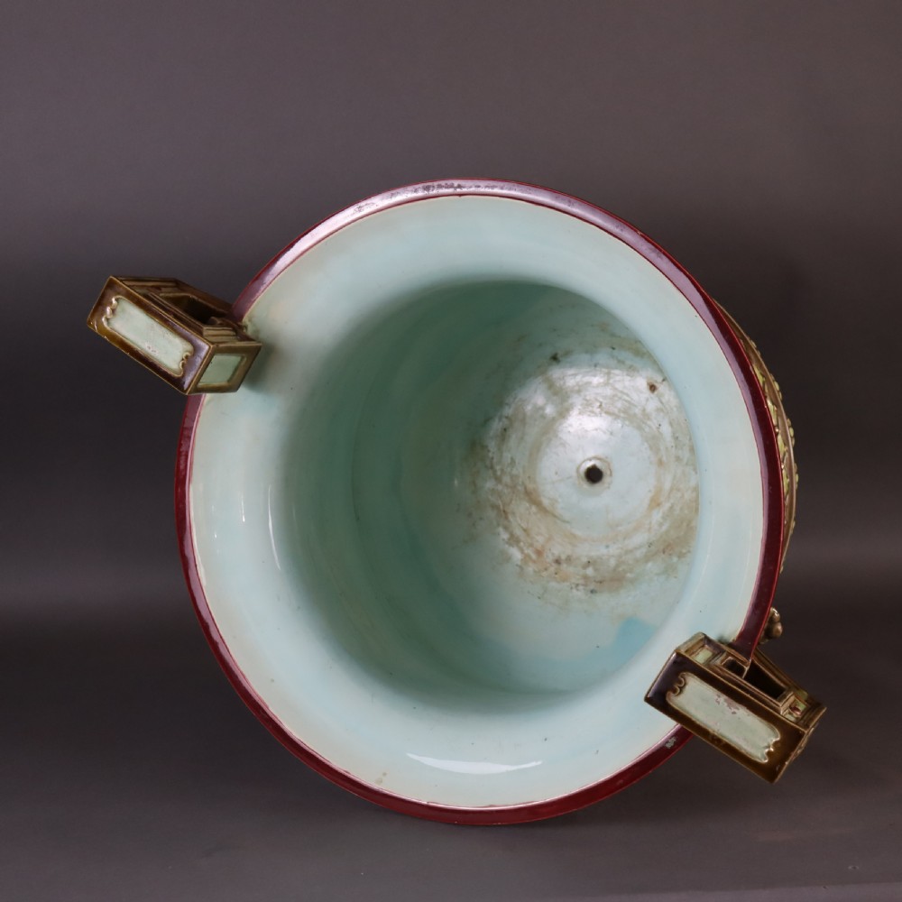  A large outstanding 19th Century Majolica jardiniere on stand View IV