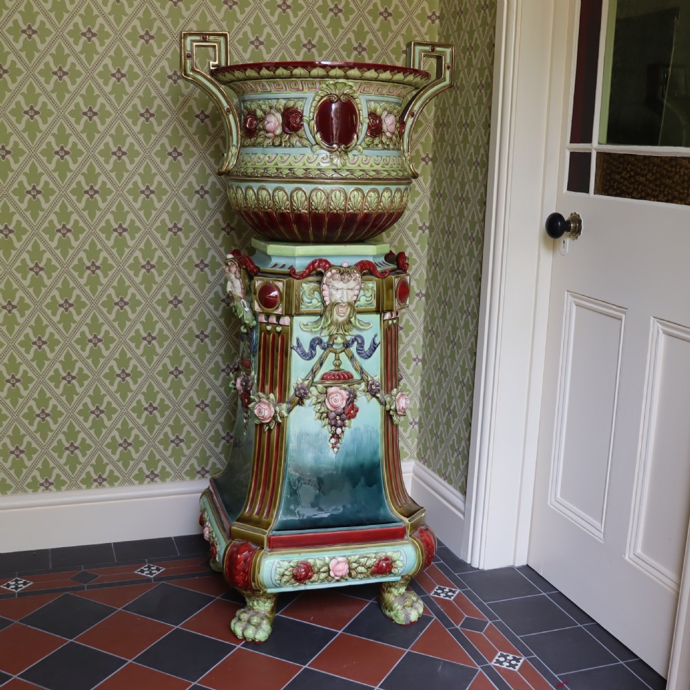  A large outstanding 19th Century Majolica jardiniere on stand