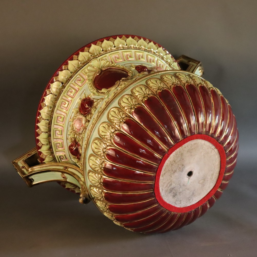  A large outstanding 19th Century Majolica jardiniere on stand View VI