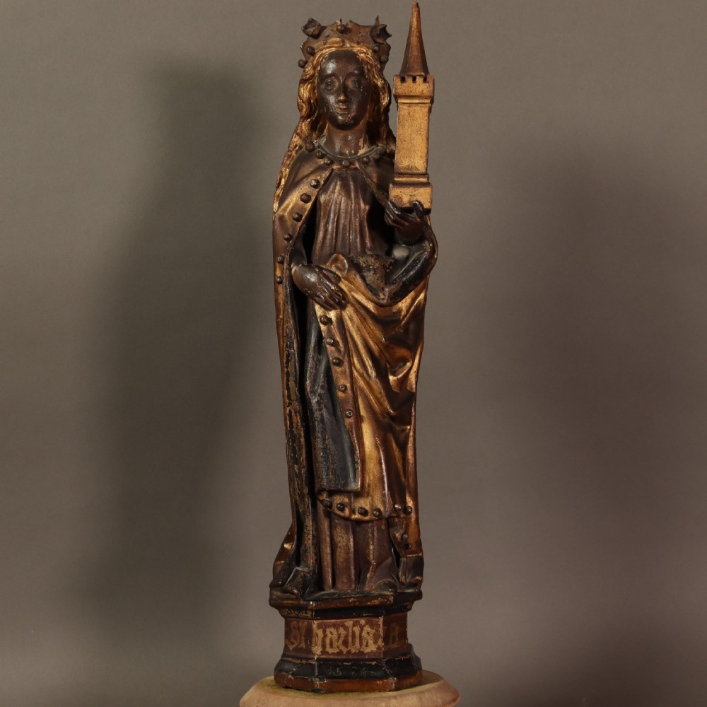 German 17th Century Giltwood and Polychrome Figure of Saint Barbara 