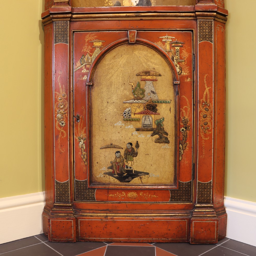 Red Japanned standing corner cupboard. Circa 1900 View III