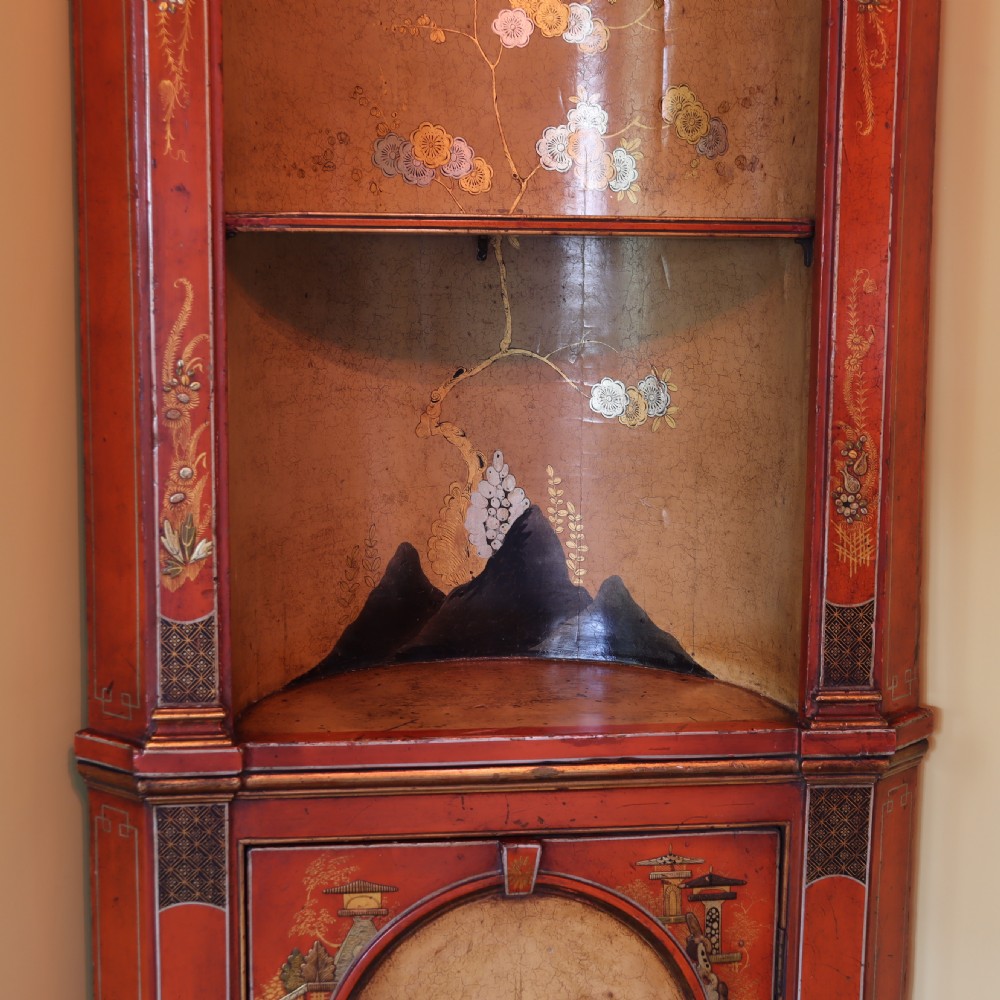 Red Japanned standing corner cupboard. Circa 1900 View IV