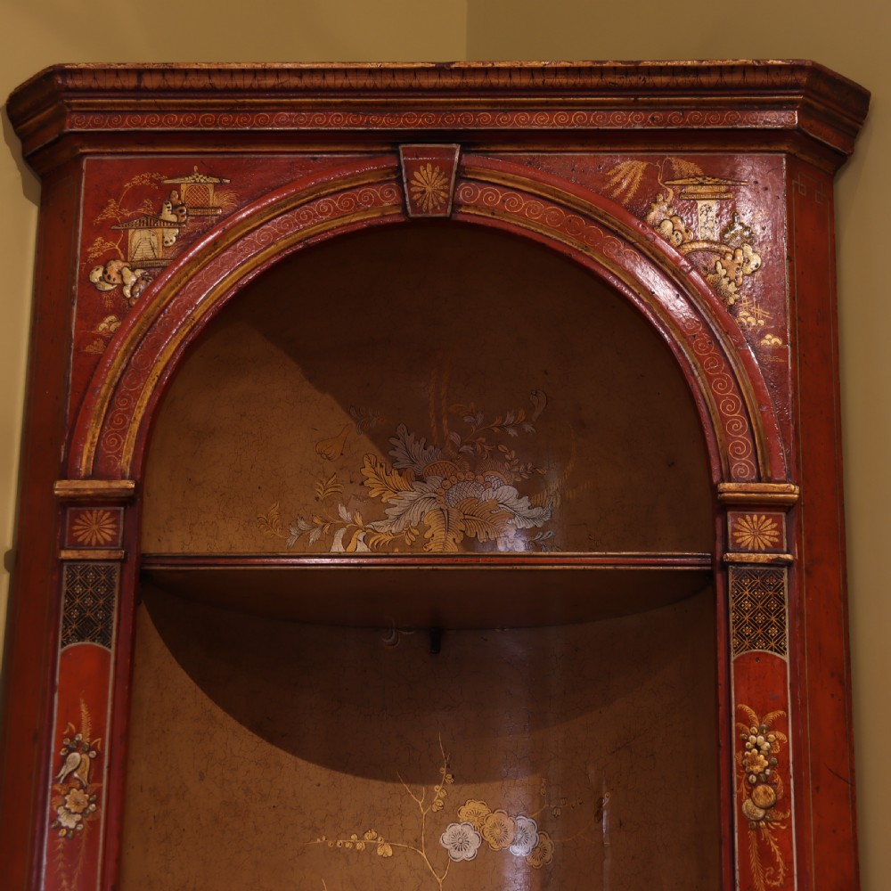 Red Japanned standing corner cupboard. Circa 1900 View V