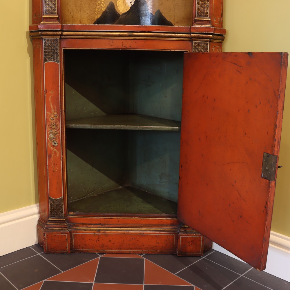 Red Japanned standing corner cupboard. Circa 1900 View VIII