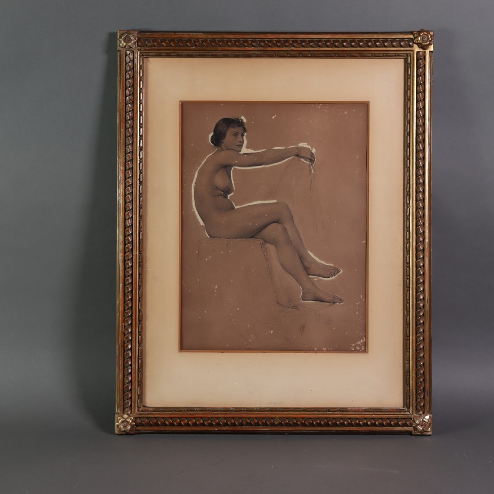 Nude Drawing - Study of a seated female nude by Otto Fisher  View II