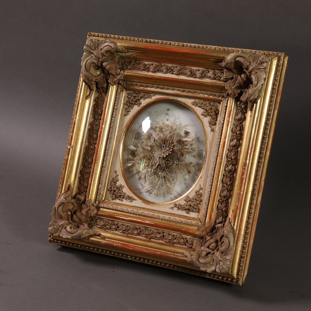 19th Century hairwork picture of a miniature bouquet of flowers View IV