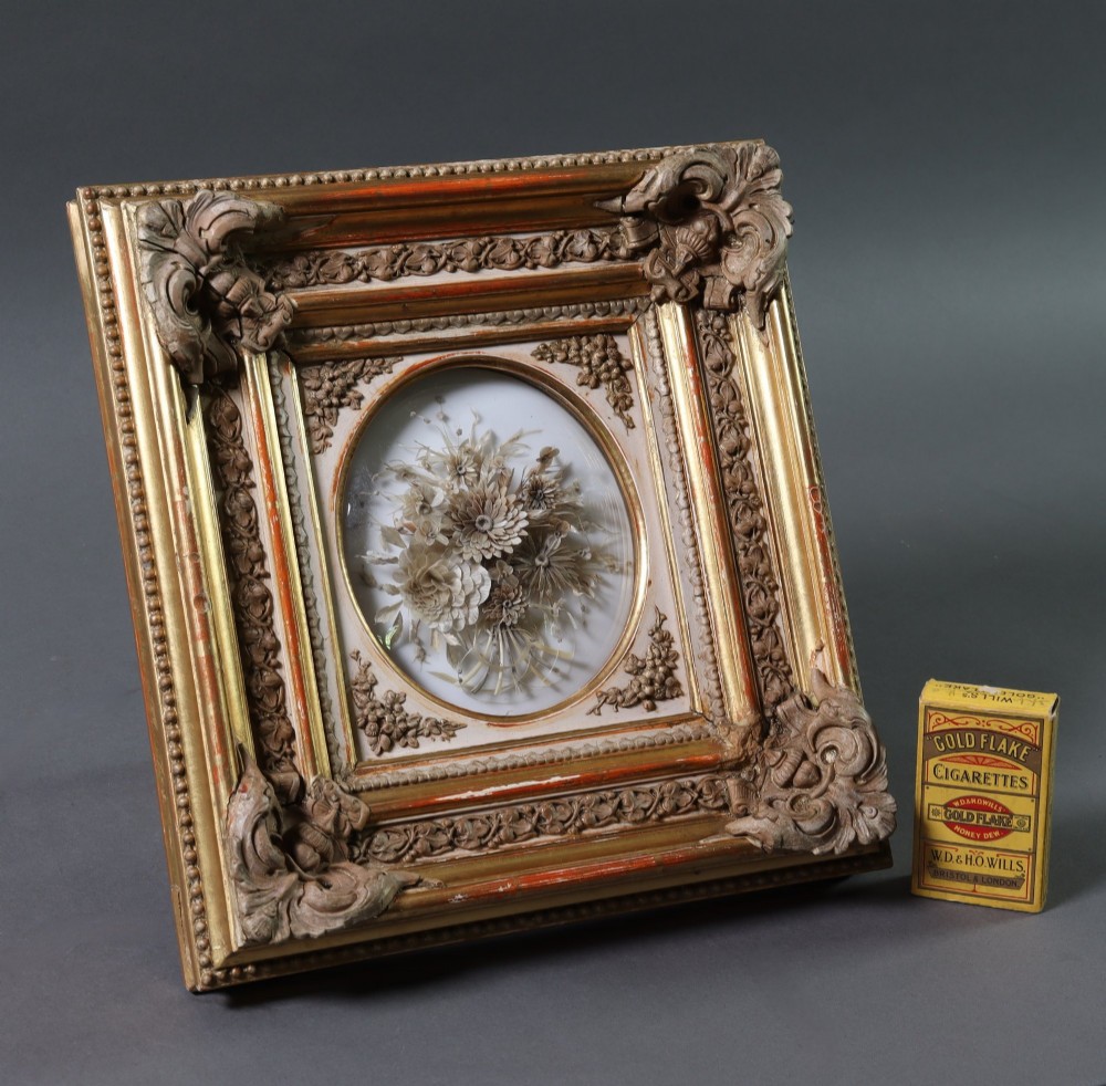19th Century hairwork picture of a miniature bouquet of flowers View VI