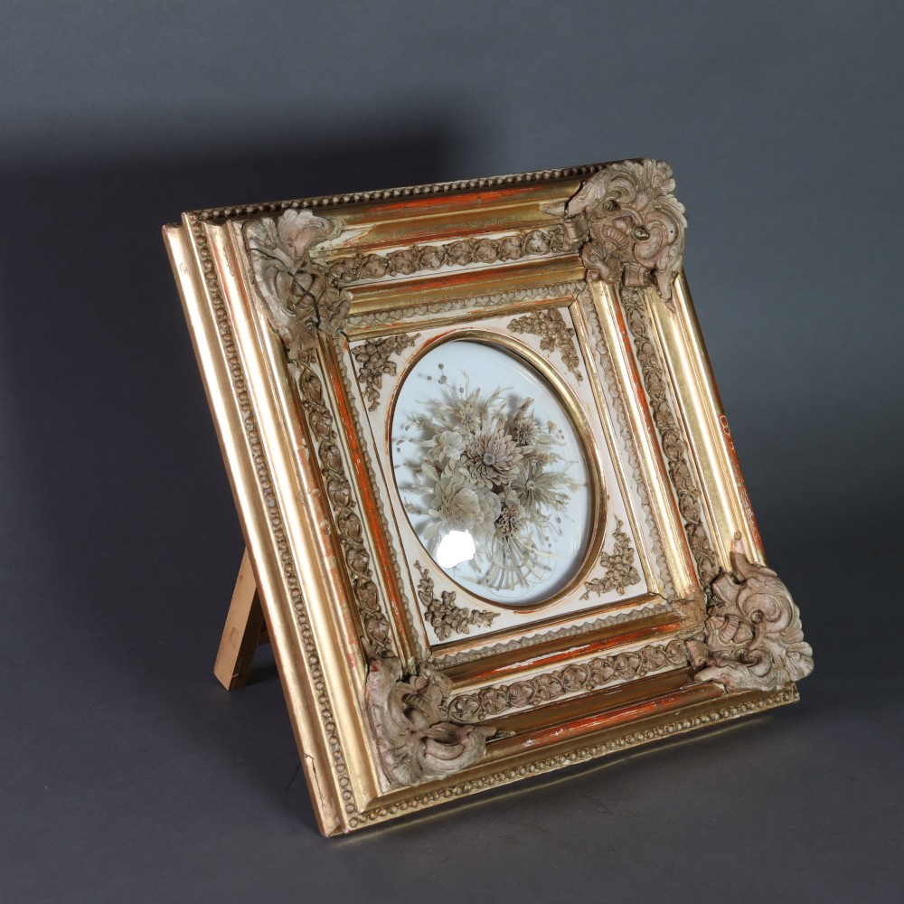 19th Century hairwork picture of a miniature bouquet of flowers View VII