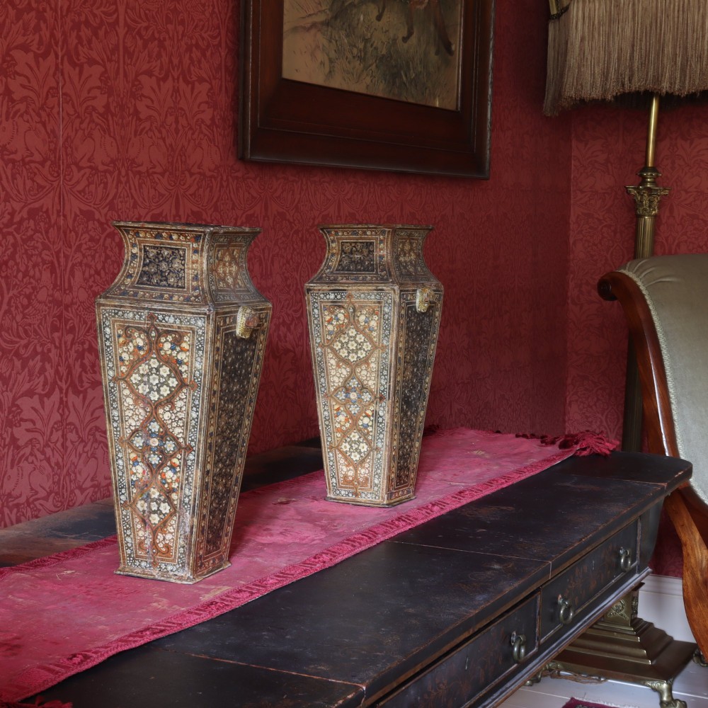 A fine pair of 19th century Kashmiri wooden vases View II