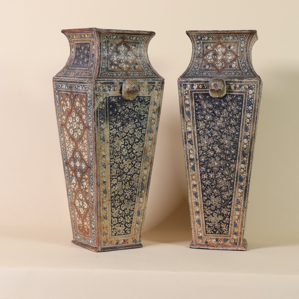 A fine pair of 19th century Kashmiri wooden vases