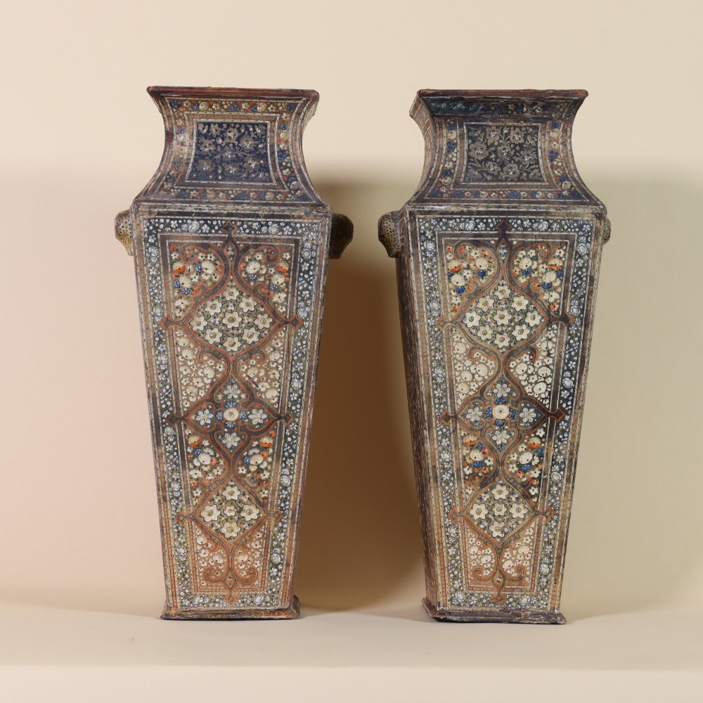 A fine pair of 19th century Kashmiri wooden vases View III