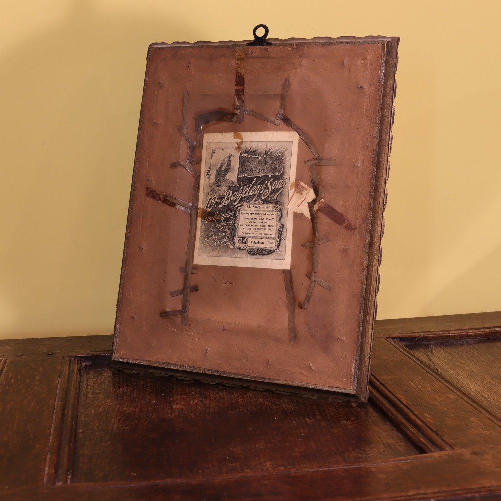 A Victorian glazed shadowbox display containing a green ring-necked parakeet mounted on dried grasses inside a moulded gilt picture frame. View III