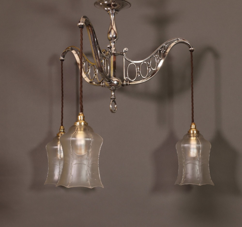 Three arm ceiling light with a great provenance. Circa 1910 View II