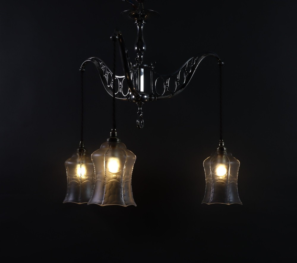 Three arm ceiling light with a great provenance. Circa 1910 View V