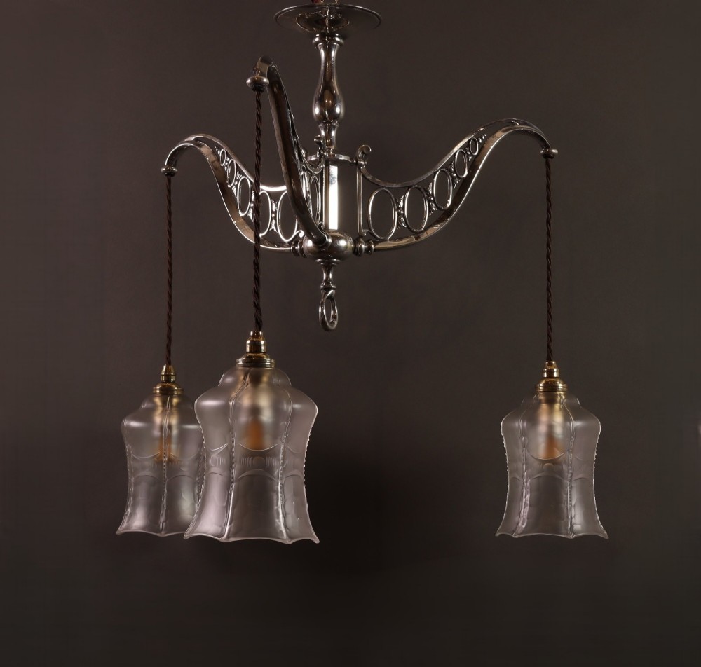 Three arm ceiling light with a great provenance. Circa 1910 View VI