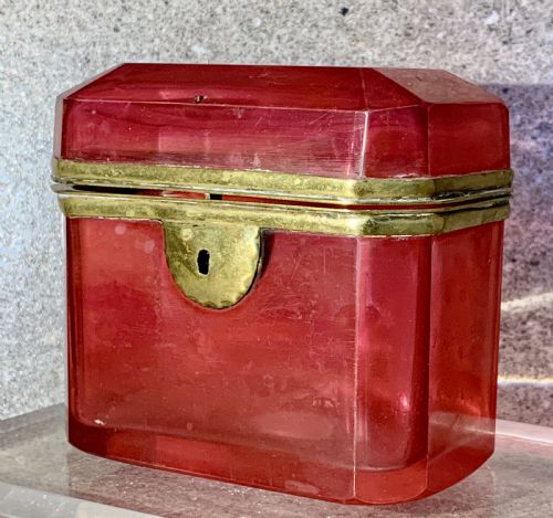 ANTIQUE FRENCH CRANBERRY GLASS CASKET BOX - ADDITIONAL PHOTO 2