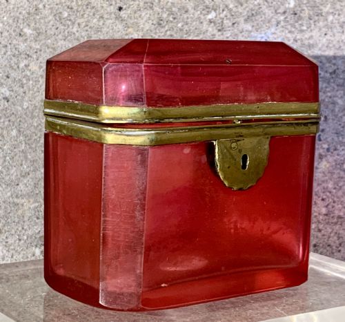 antique french cranberry glass casket box - CATEGORY: ANTIQUE BOXES - DATED 1880