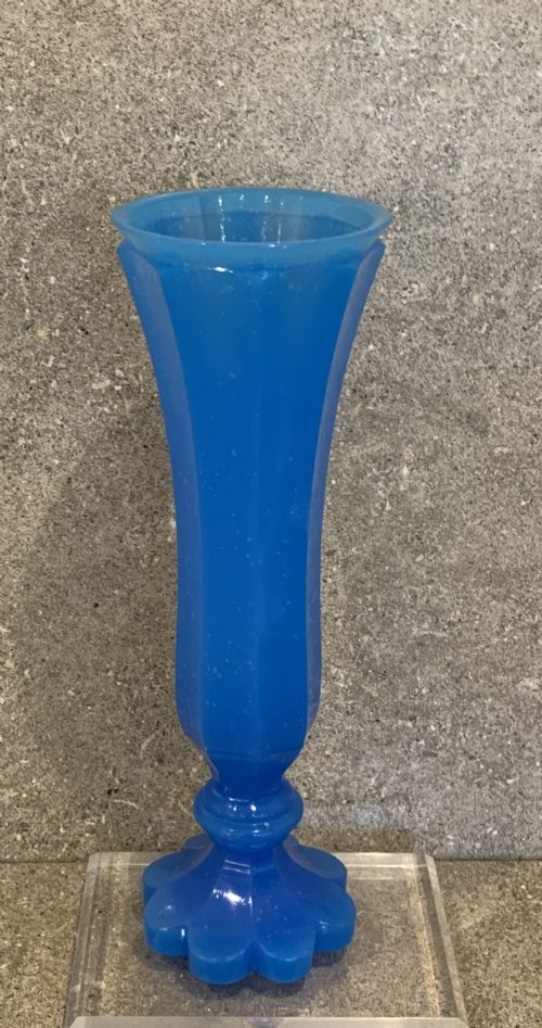 ANTIQUE BLUE OPALINE BOHEMIAN BARFATAN FACETED GLASS VASE - ADDITIONAL PHOTO 1