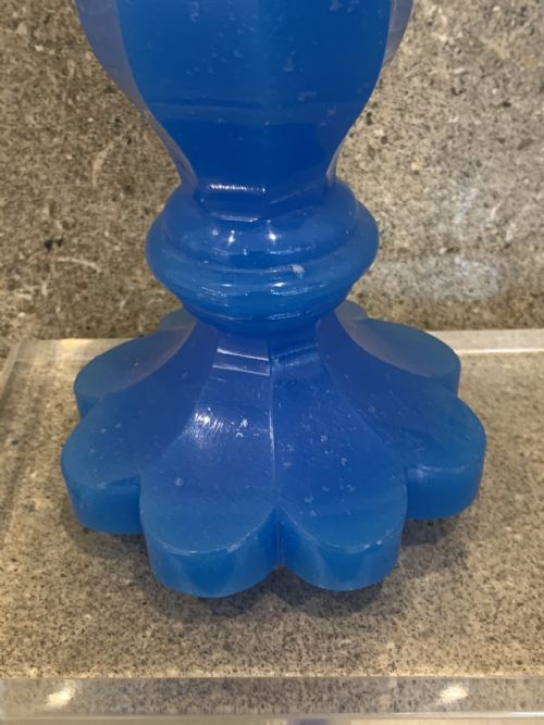 ANTIQUE BLUE OPALINE BOHEMIAN BARFATAN FACETED GLASS VASE - ADDITIONAL PHOTO 3