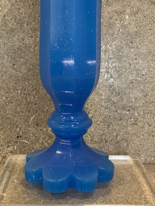 ANTIQUE BLUE OPALINE BOHEMIAN BARFATAN FACETED GLASS VASE - ADDITIONAL PHOTO 4