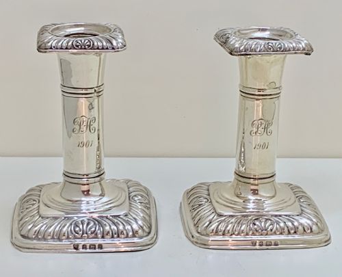 PR ANTIQUE ISG ISRAEL SIGMUND GREENBERG STERLING SILVER CANDLESTICKS 1900 - ADDITIONAL PHOTO 1