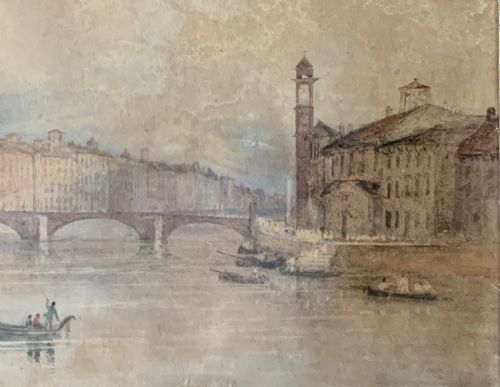 A ANTIQUE VEIW RIVER ARNO FLORENCE WATERCOLOUR PAINTING - ADDITIONAL PHOTO 2