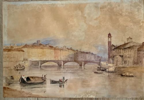 A ANTIQUE VEIW RIVER ARNO FLORENCE WATERCOLOUR PAINTING - ADDITIONAL PHOTO 4