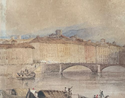 A ANTIQUE VEIW RIVER ARNO FLORENCE WATERCOLOUR PAINTING - ADDITIONAL PHOTO 5