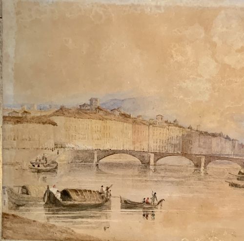 A ANTIQUE VEIW RIVER ARNO FLORENCE WATERCOLOUR PAINTING - ADDITIONAL PHOTO 6
