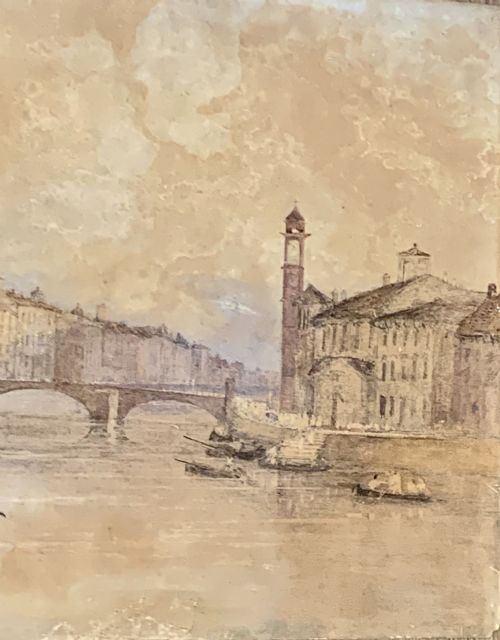 A ANTIQUE VEIW RIVER ARNO FLORENCE WATERCOLOUR PAINTING - ADDITIONAL PHOTO 7