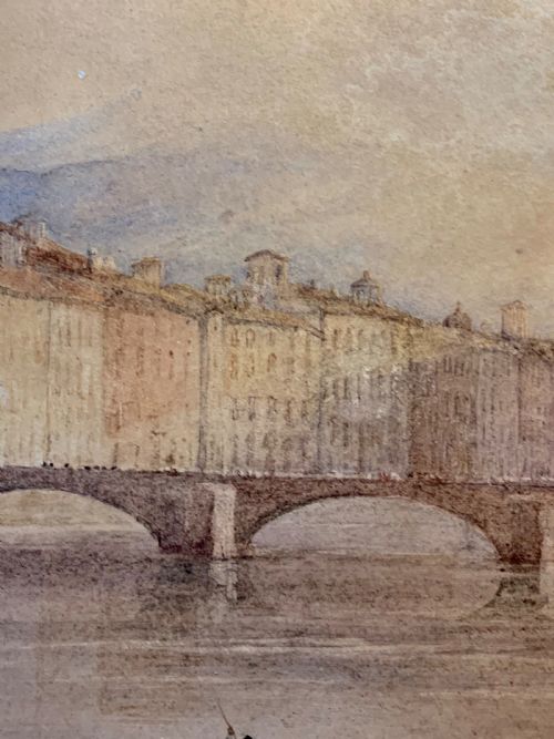 A ANTIQUE VEIW RIVER ARNO FLORENCE WATERCOLOUR PAINTING - ADDITIONAL PHOTO 9