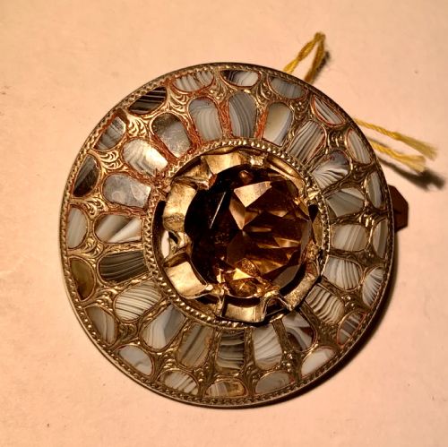LARGE SUPERB VICTORIAN SILVER SCOTTISH MONTROSE AGATE CITRINE BROOCH PIN - ADDITIONAL PHOTO 1