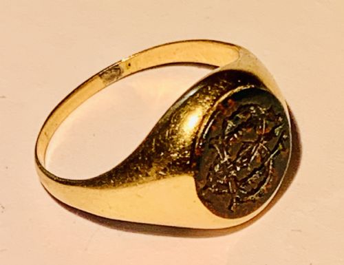 ANTIQUE SEAL ENGRAVED MONOGRAM BLOODSTONE 18K GOLD SIGNET RING - ADDITIONAL PHOTO 5
