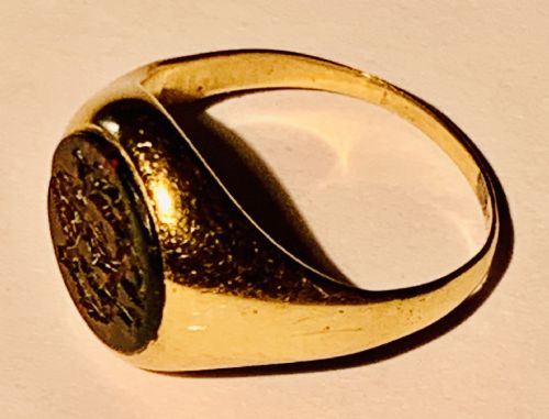 ANTIQUE SEAL ENGRAVED MONOGRAM BLOODSTONE 18K GOLD SIGNET RING - ADDITIONAL PHOTO 6